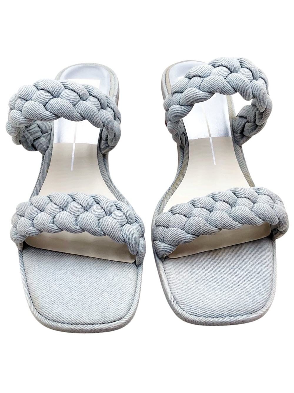 {Dolce Vita} Indy Light Blue Denim Slip On Open Square Toe Woven Straps Sandals - Picture 14 of 14